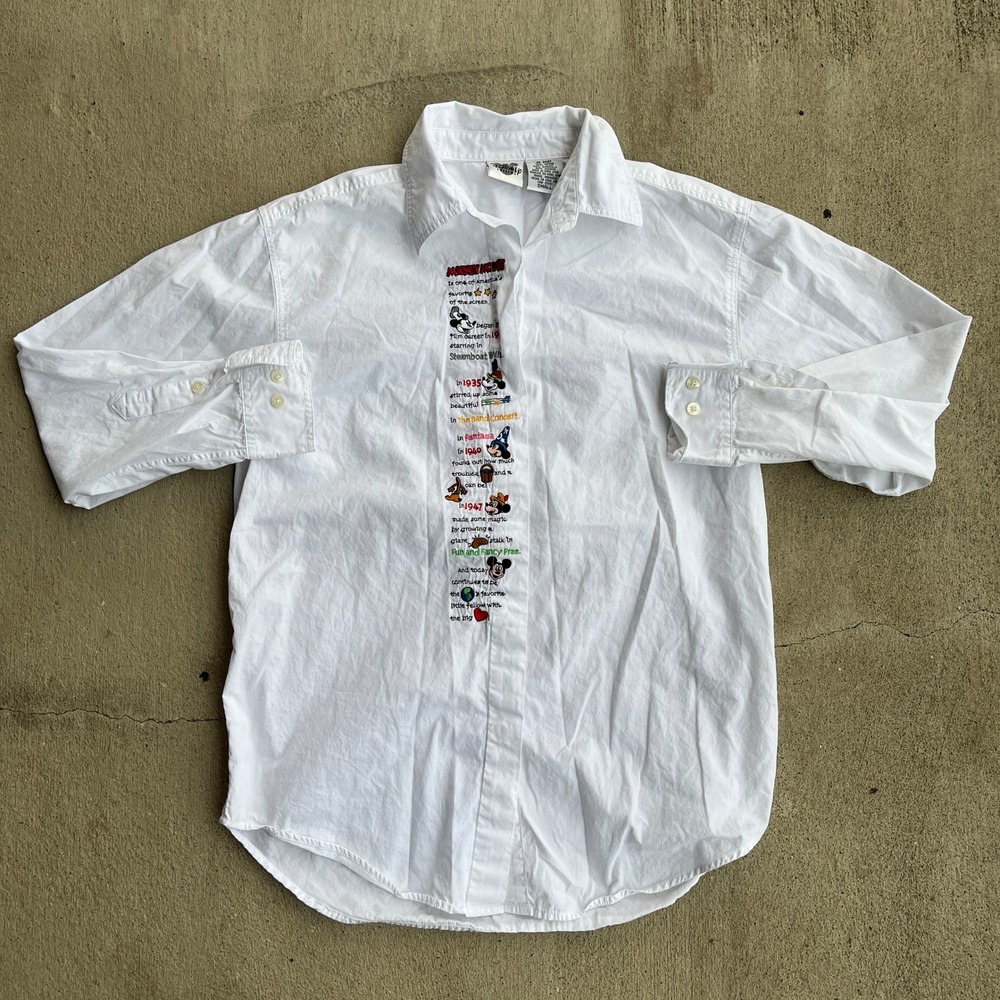 Disney Catalog Mickey Mouse Embroidered Button‎ Up Shirt Women Small White